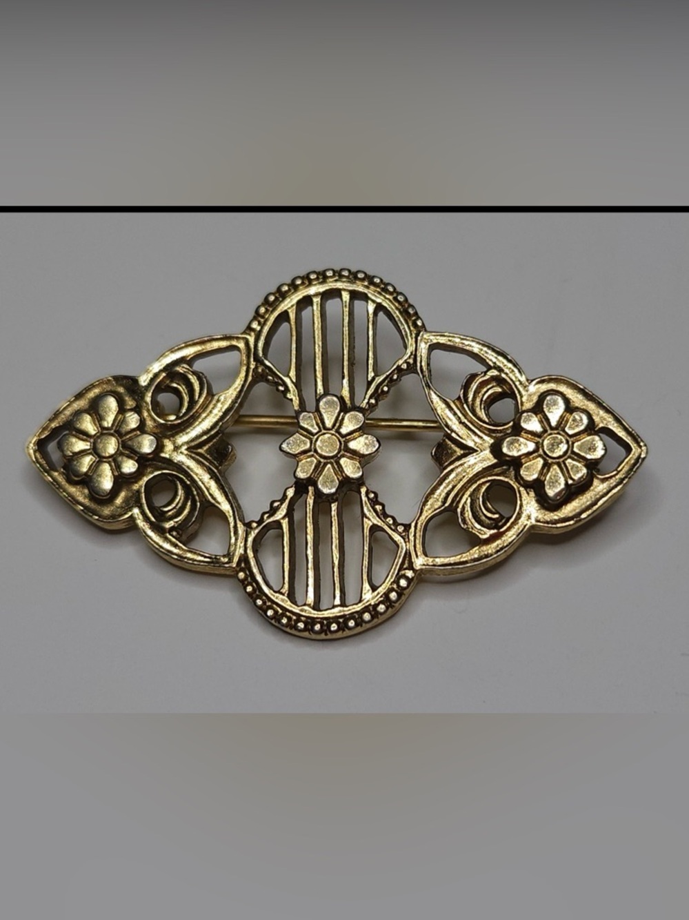 Gold Tone Geometric, Swirls, Lines, Floral Brooch Pin